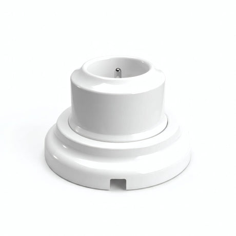 Porseleinen wandstopcontact met sokkel (set) — Frans 2P+T 16 A / Wit / Vlak Ø 100 mm