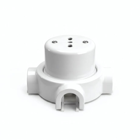 Porseleinen wandstopcontact met sokkel (set) — Italiaans 2P+T 10/16 A / Wit / 3 uitgangen