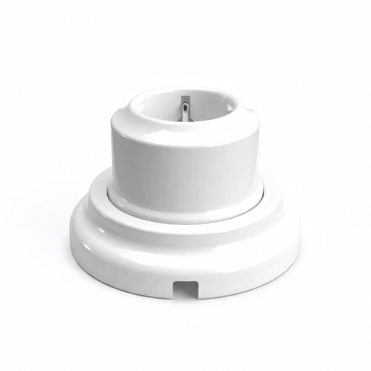 Porseleinen wandstopcontact met sokkel (set) — Schuko 2P+T 16 A / Wit / Vlak Ø 100 mm