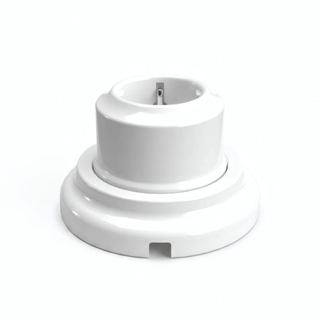 Porseleinen wandstopcontact met sokkel (set) — Schuko 2P+T 16 A / Wit / Vlak Ø 100 mm
