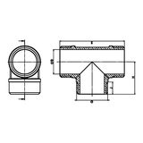 Technische maattekening: messing gelijk T-stuk BU/BU/BU (ref. 1131)