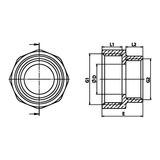 Technische maattekening: messing verloopmof BI/BI (ref. 1240)