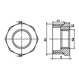 Technische maattekening: messing verloopstuk BU/BI (ref. 1241)