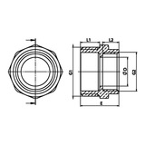 Technische maattekening: messing verloopnippel BU/BI (ref. 1247)