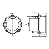 Technische maattekening: messing gelijke nippel BU/BI (ref. 1281)