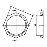 Technische maattekening: messing contramoer (ref. 1613)
