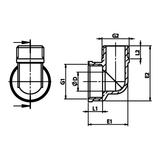 Technische maattekening: messing verloopbocht BI/BU (ref. 2093)