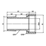 Technische maattekening: messing halve meterkoppeling, conische R-draad (ref. 2309)