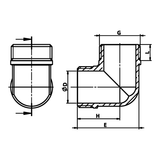 Technische maattekening: messing bocht 90° BU/BU (ref. 294)