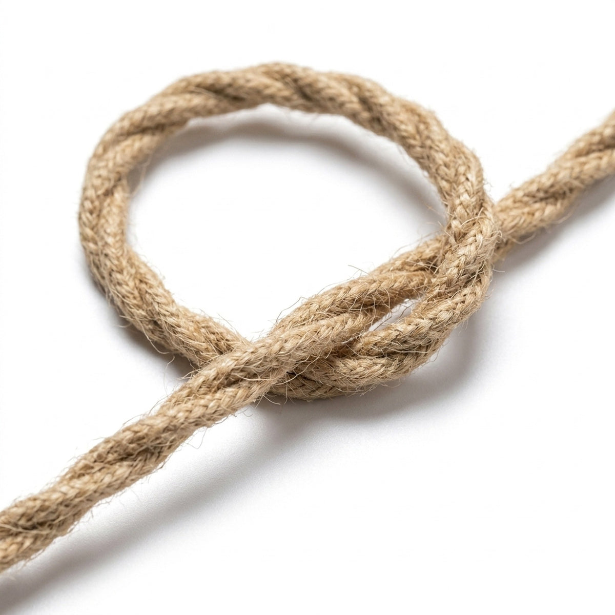 Close-up van het gedraaide strijkijzersnoer, jute naturel