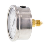 Manomètre axial inox à bain de silicone, profil arrière, raccord laiton central fileté