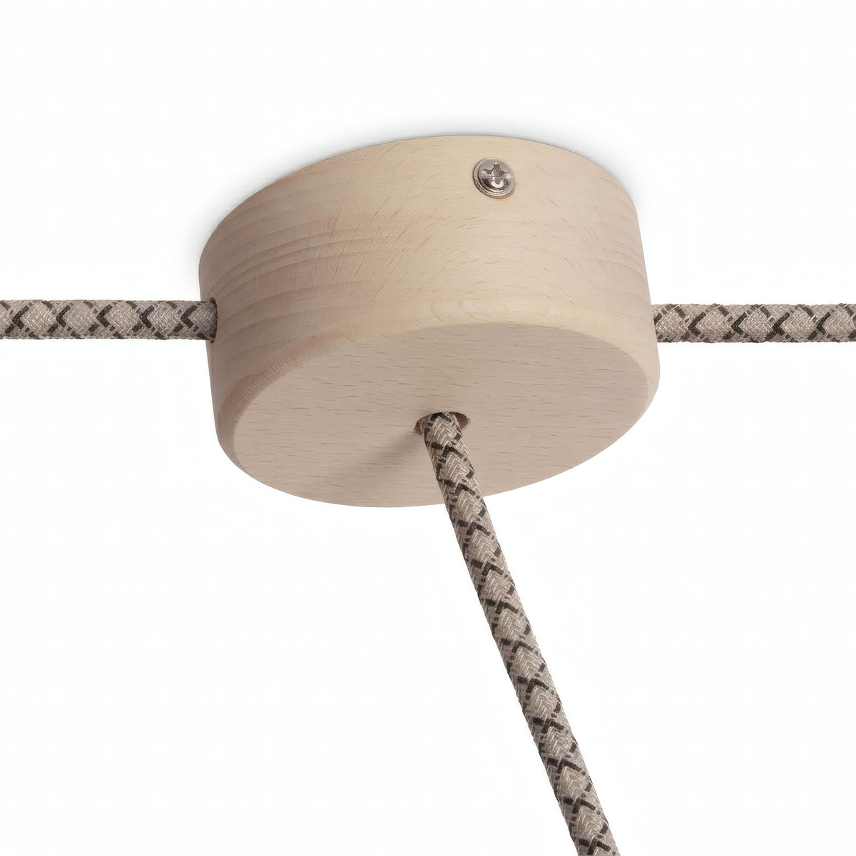 Cilindrische mini-plafondkap van hout, Ø 88 mm — 1 centrale en 2 zijopeningen / Naturel
