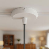 Cilindrische mini-plafondkap van metaal, Ø 83 mm — 1 centrale en 2 zijopeningen / Conisch thermoplast / Mat wit