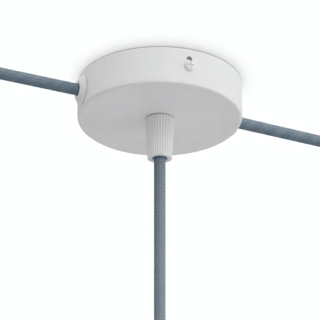 Cilindrische mini-plafondkap van metaal, Ø 83 mm — 1 centrale en 2 zijopeningen / Conisch thermoplast / Mat wit