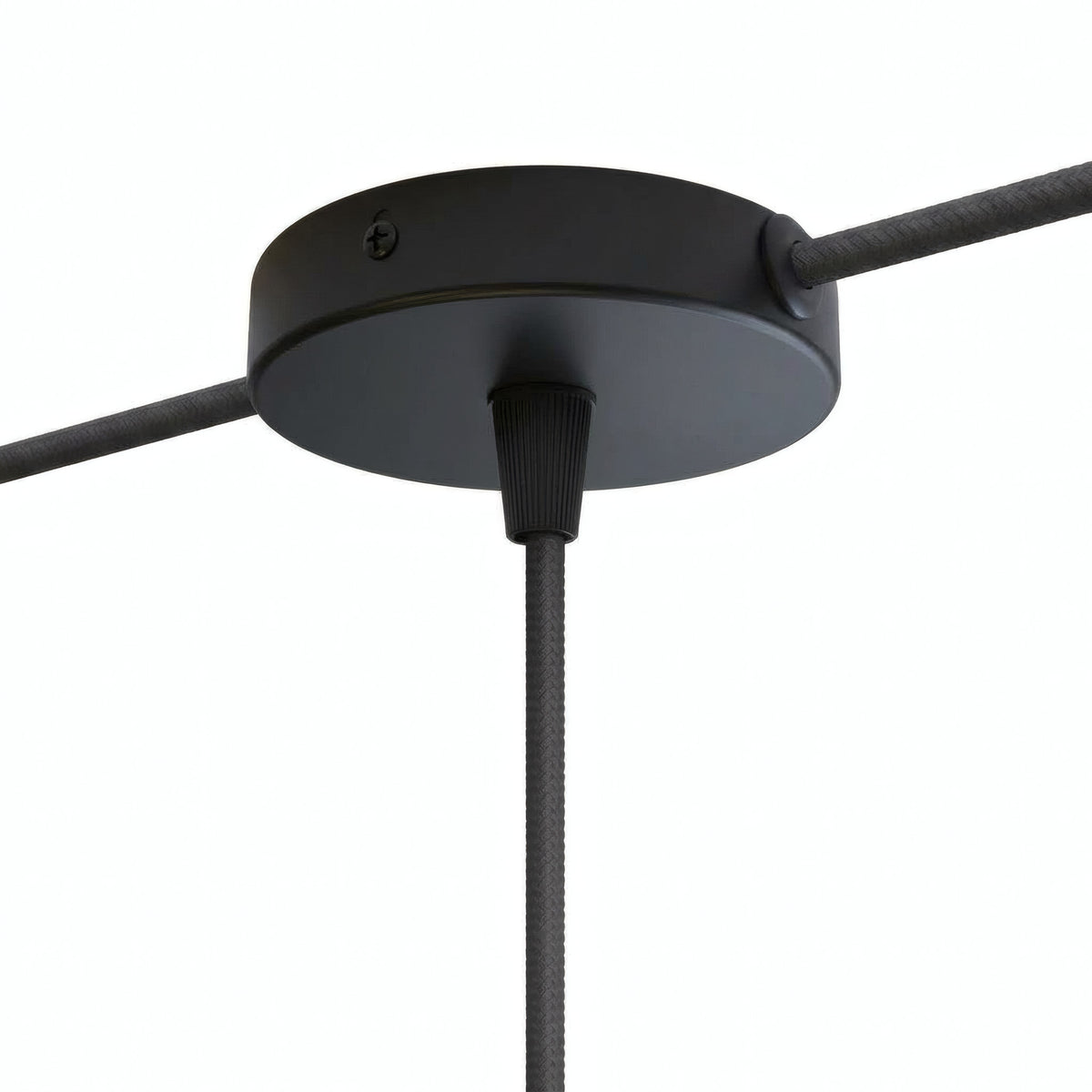 Cilindrische mini-plafondkap van metaal, Ø 83 mm — 1 centrale en 2 zijopeningen / Conisch thermoplast / Zwart