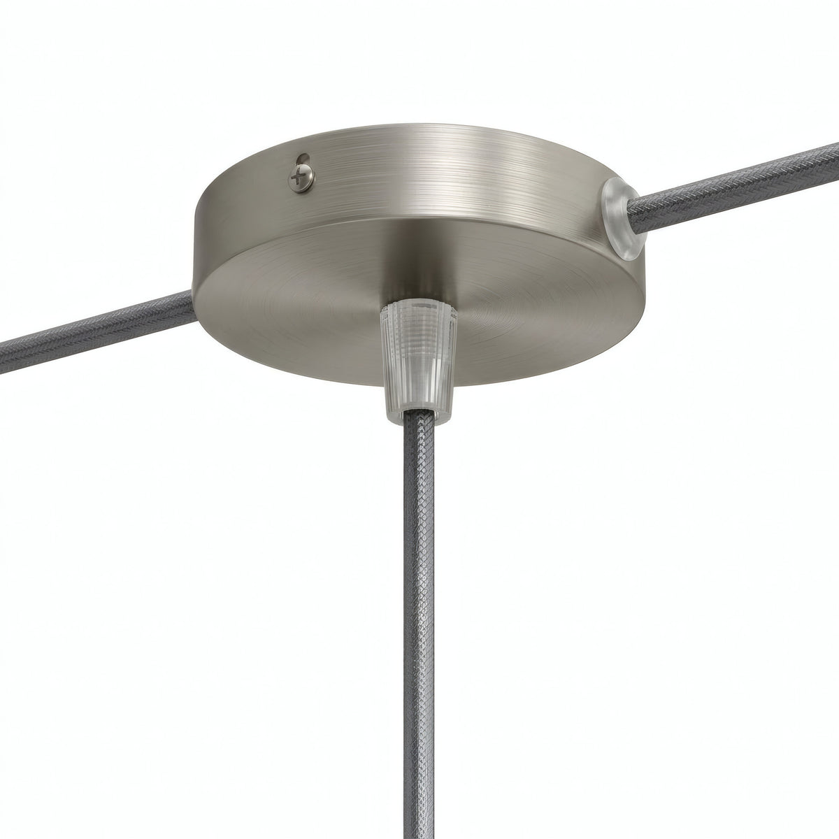 Cilindrische mini-plafondkap van metaal, Ø 83 mm — 1 centrale en 2 zijopeningen / Conisch thermoplast / Satijn titanium
