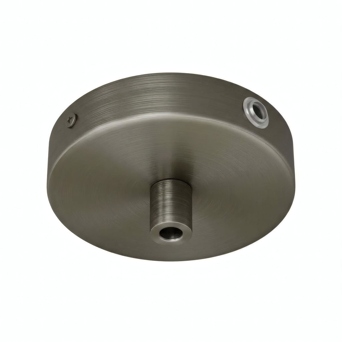 Cilindrische mini-plafondkap van metaal, Ø 83 mm — 1 centrale en 2 zijopeningen / Cilindrisch metaal / Satijn titanium