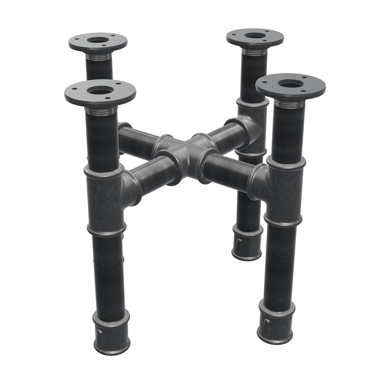Onderstel voor salontafel, kruispoten, gietijzer en staal Ø 34 mm, 36 × 36 cm, hoogte 32 cm