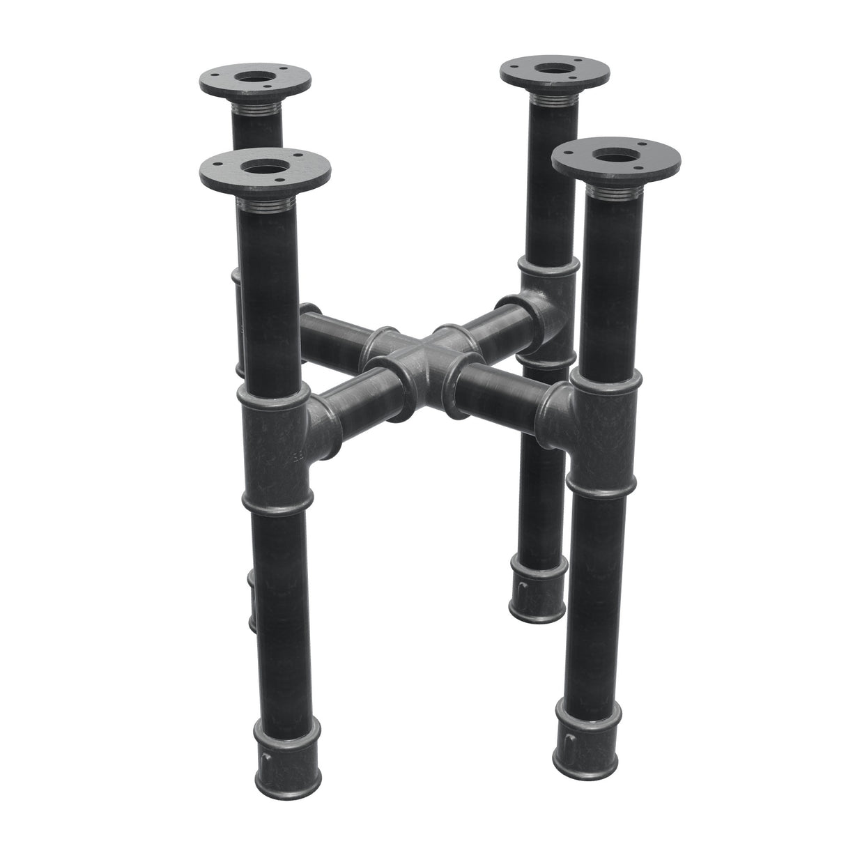 Onderstel voor salontafel, kruispoten, gietijzer en staal Ø 34 mm, 36 × 36 cm, hoogte 42 cm