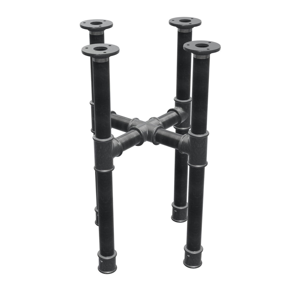 Onderstel voor salontafel, kruispoten, gietijzer en staal Ø 34 mm, 36 × 36 cm, hoogte 52 cm