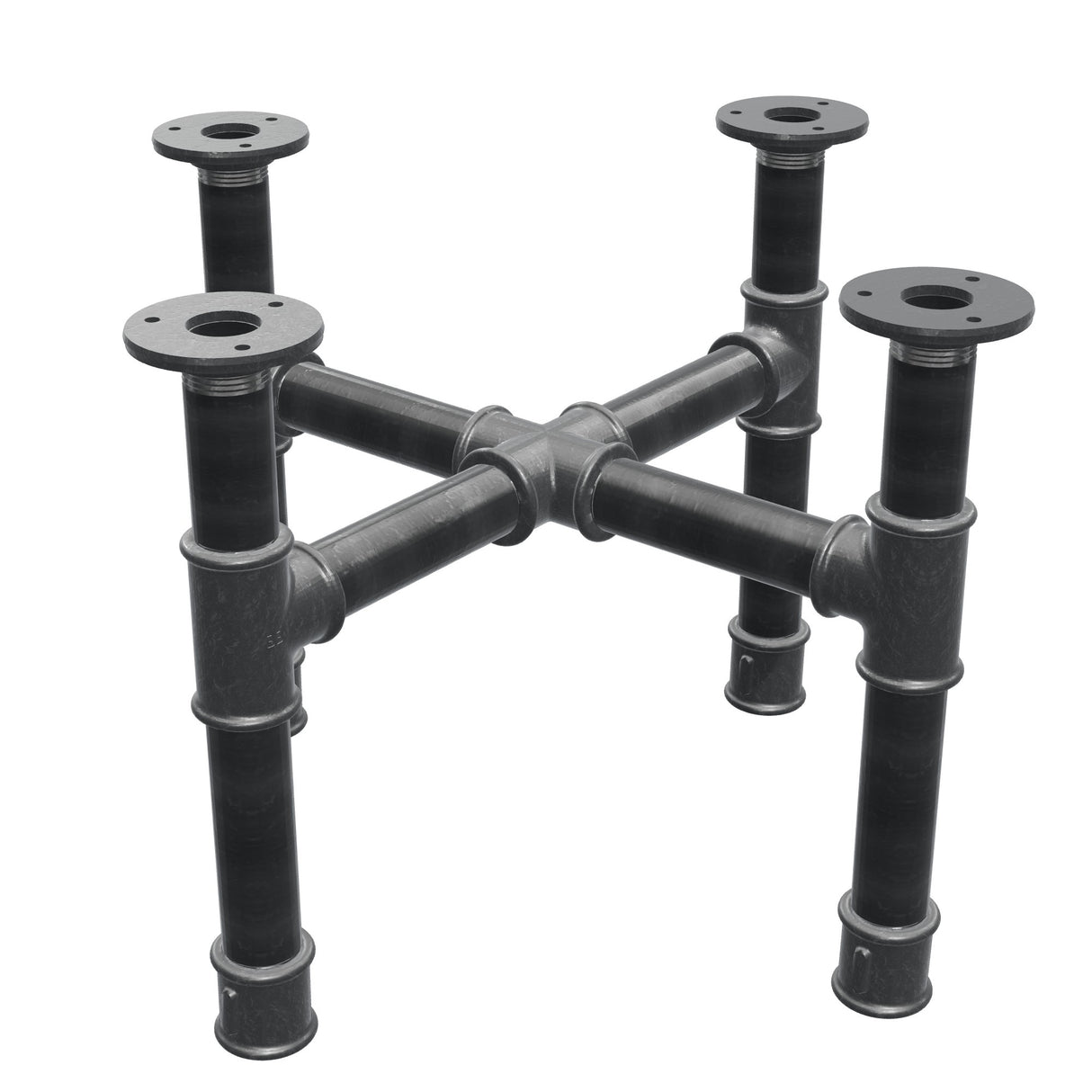 Onderstel voor salontafel, kruispoten, gietijzer en staal Ø 34 mm, 46 × 46 cm, hoogte 32 cm
