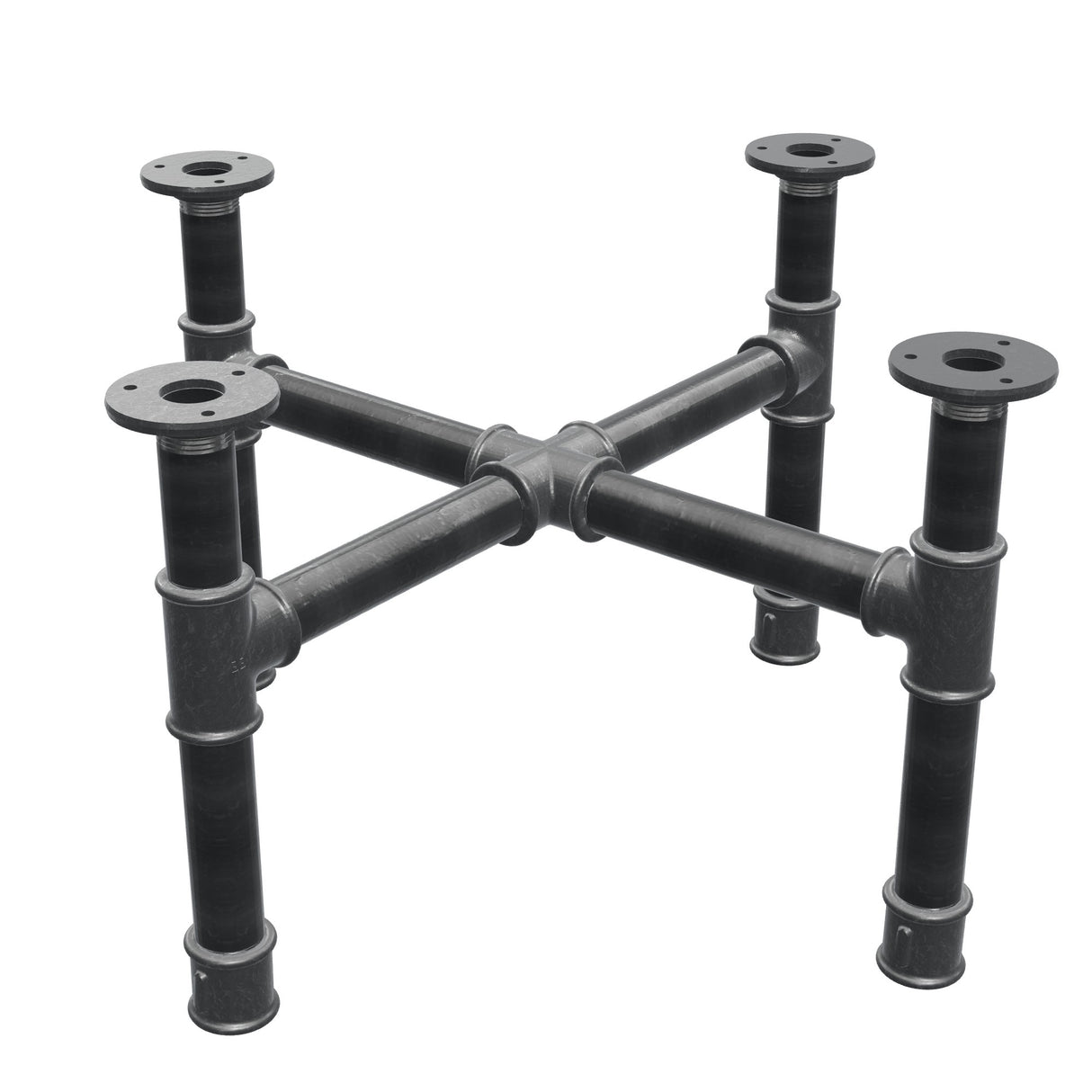 Onderstel voor salontafel, kruispoten, gietijzer en staal Ø 34 mm, 56 × 56 cm, hoogte 32 cm
