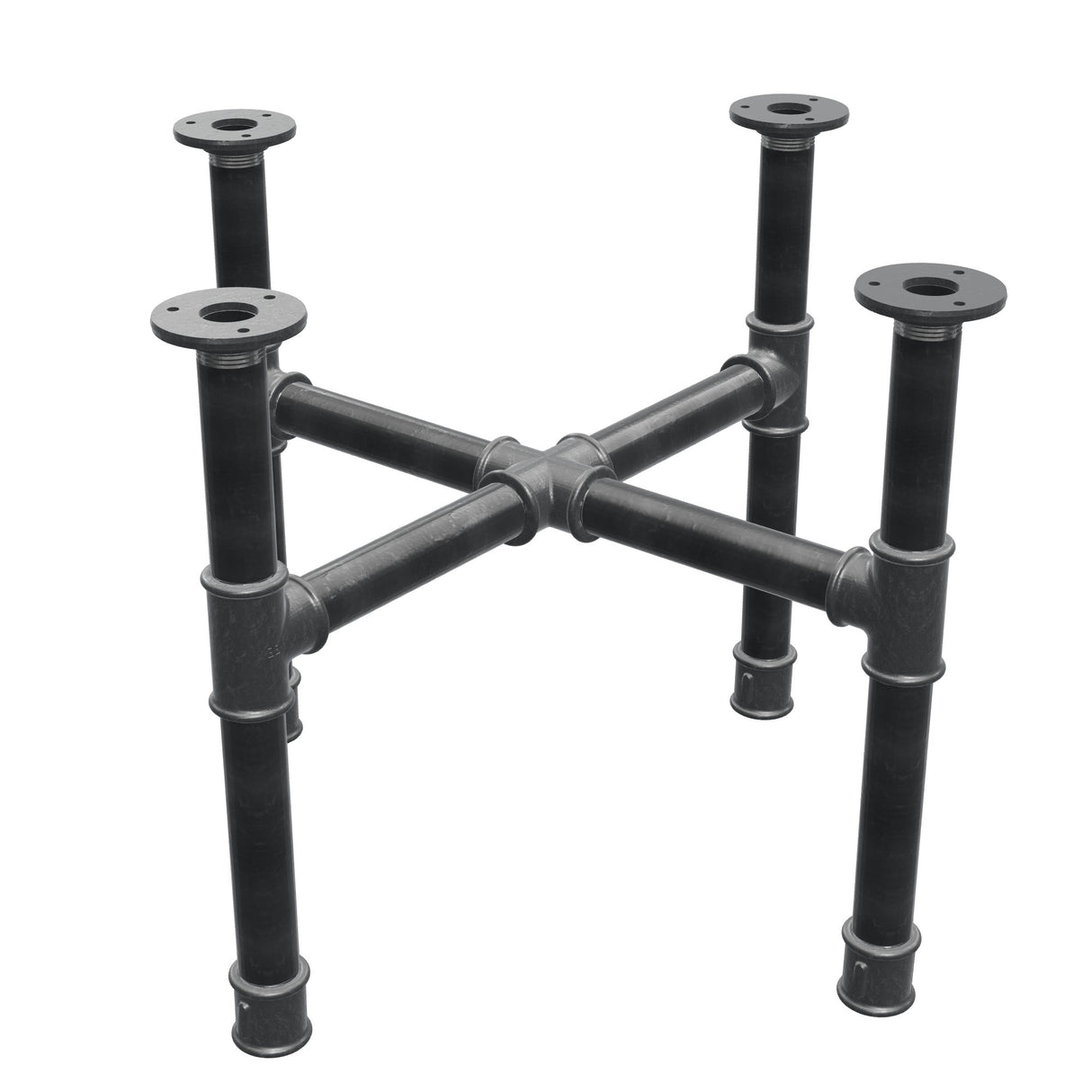 Onderstel voor salontafel, kruispoten, gietijzer en staal Ø 34 mm, 56 × 56 cm, hoogte 42 cm