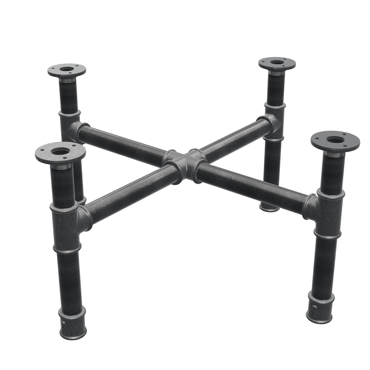 Onderstel voor salontafel, kruispoten, gietijzer en staal Ø 34 mm, 66 × 66 cm, hoogte 32 cm