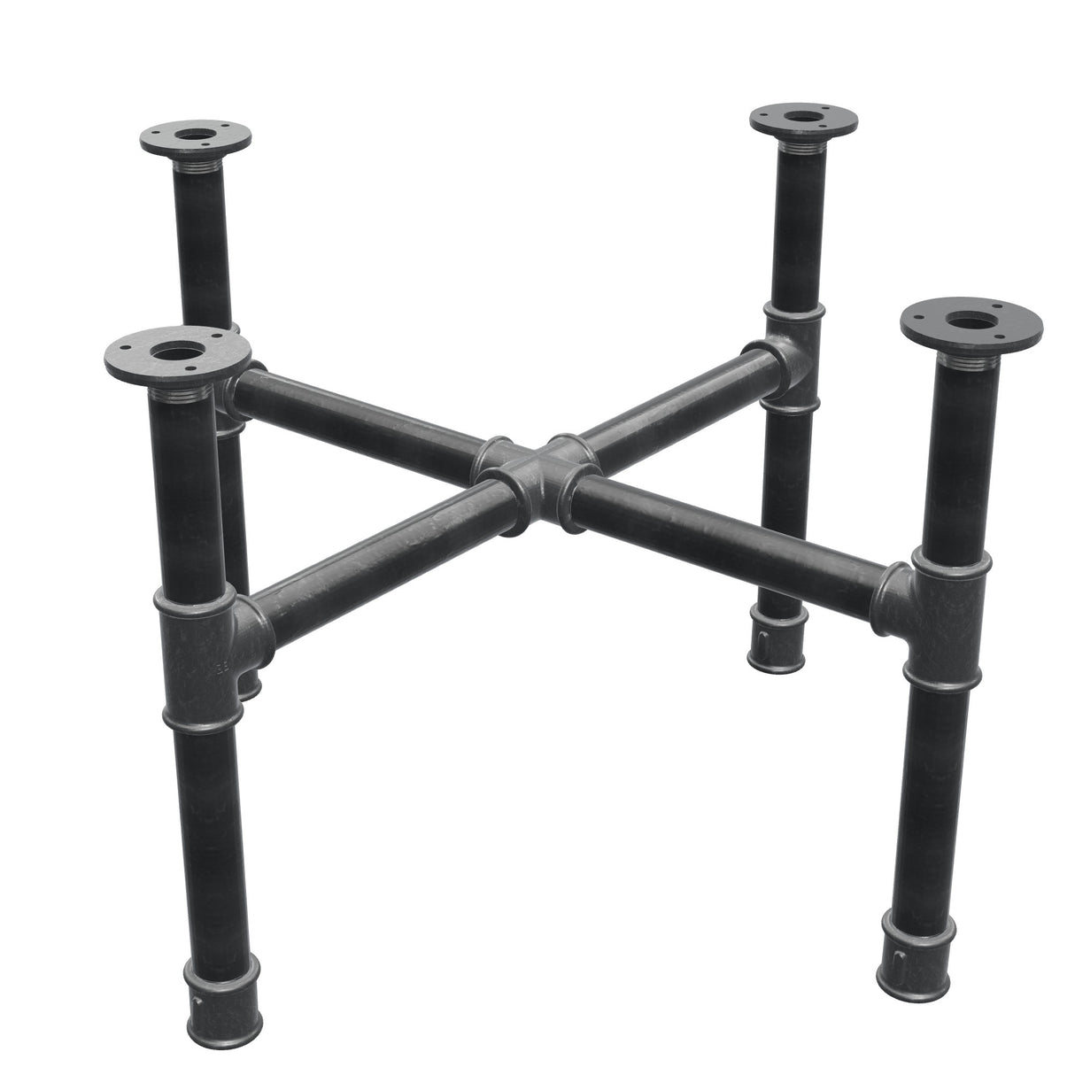 Onderstel voor salontafel, kruispoten, gietijzer en staal Ø 34 mm, 66 × 66 cm, hoogte 42 cm