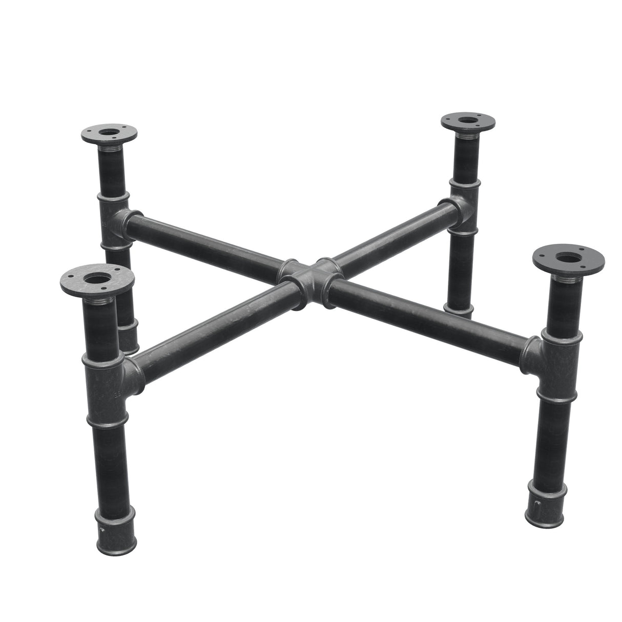 Onderstel voor salontafel, kruispoten, gietijzer en staal Ø 34 mm, 76 × 76 cm, hoogte 32 cm