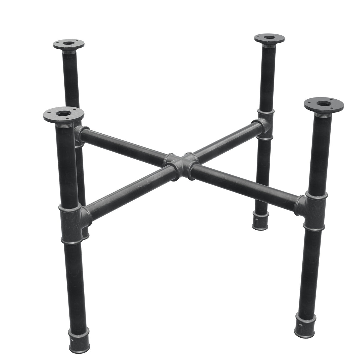 Onderstel voor salontafel, kruispoten, gietijzer en staal Ø 34 mm, 76 × 76 cm, hoogte 52 cm