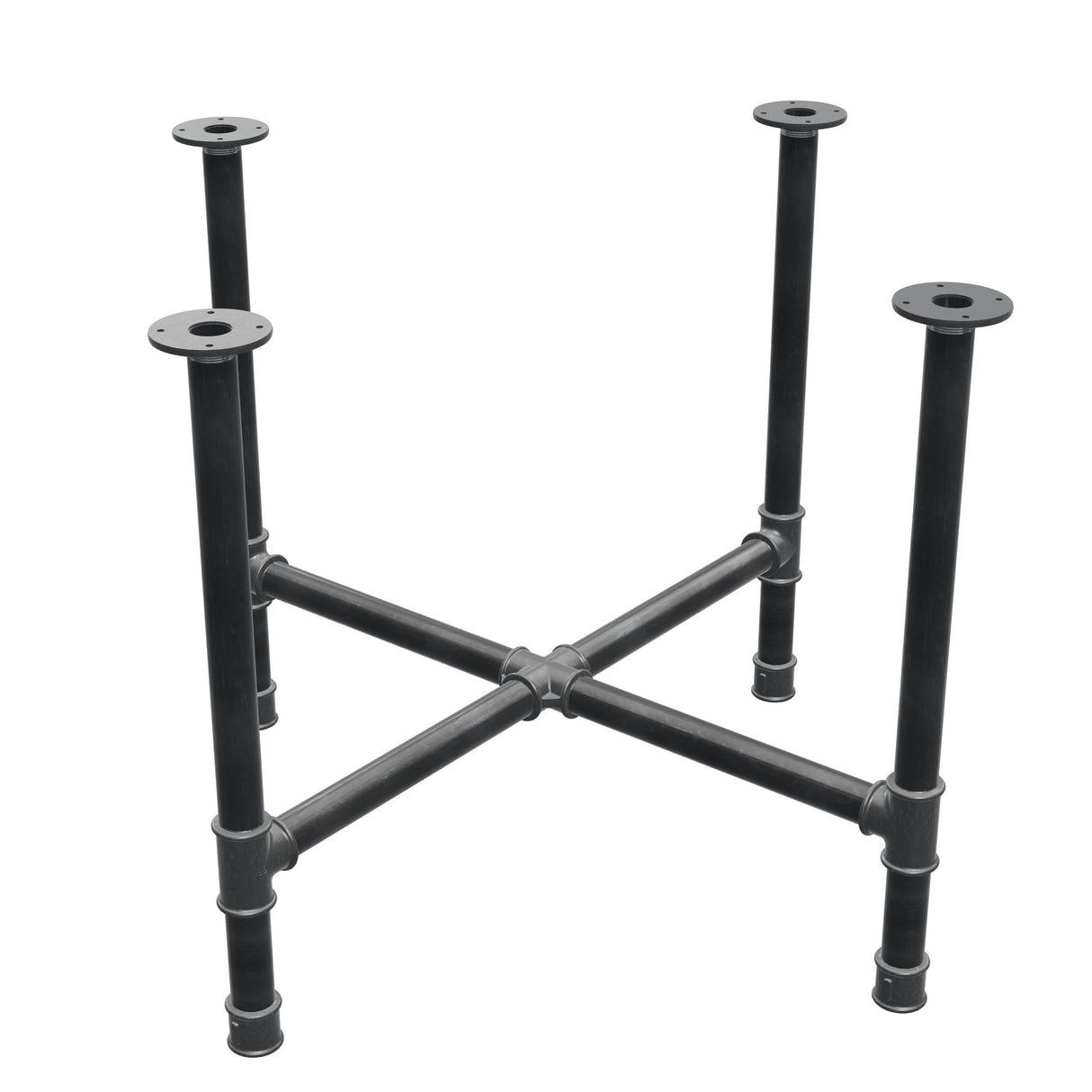 Onderstel voor eettafel, kruispoten, gietijzer en staal Ø 42 mm, 101 × 101 cm, hoogte 74 cm