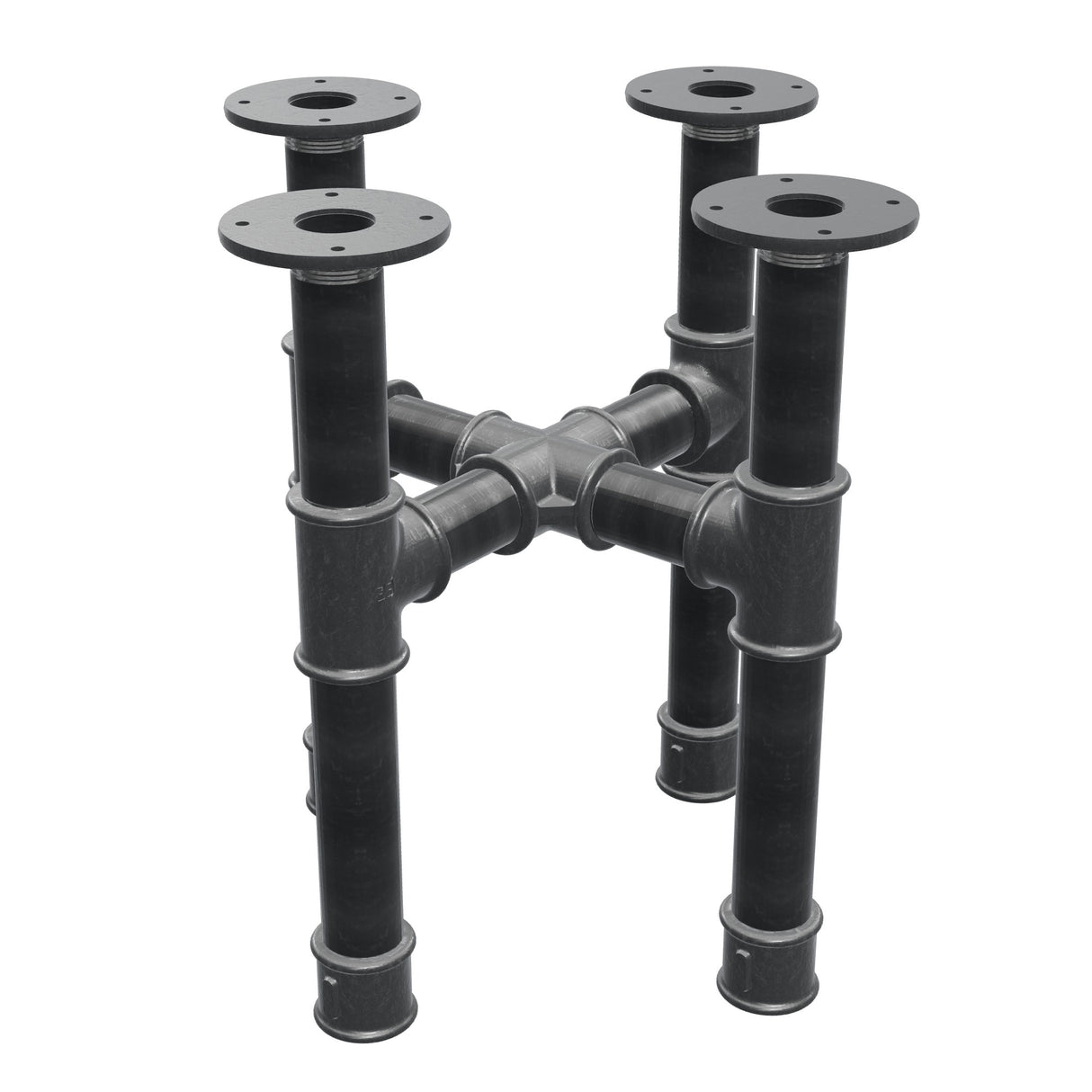 Onderstel voor salontafel, kruispoten, gietijzer en staal Ø 42 mm, 41 × 41 cm, hoogte 44 cm