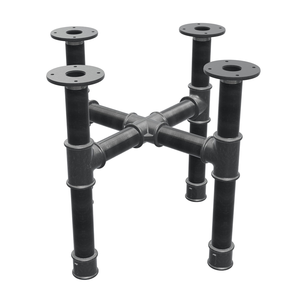 Onderstel voor salontafel, kruispoten, gietijzer en staal Ø 42 mm, 51 × 51 cm, hoogte 44 cm