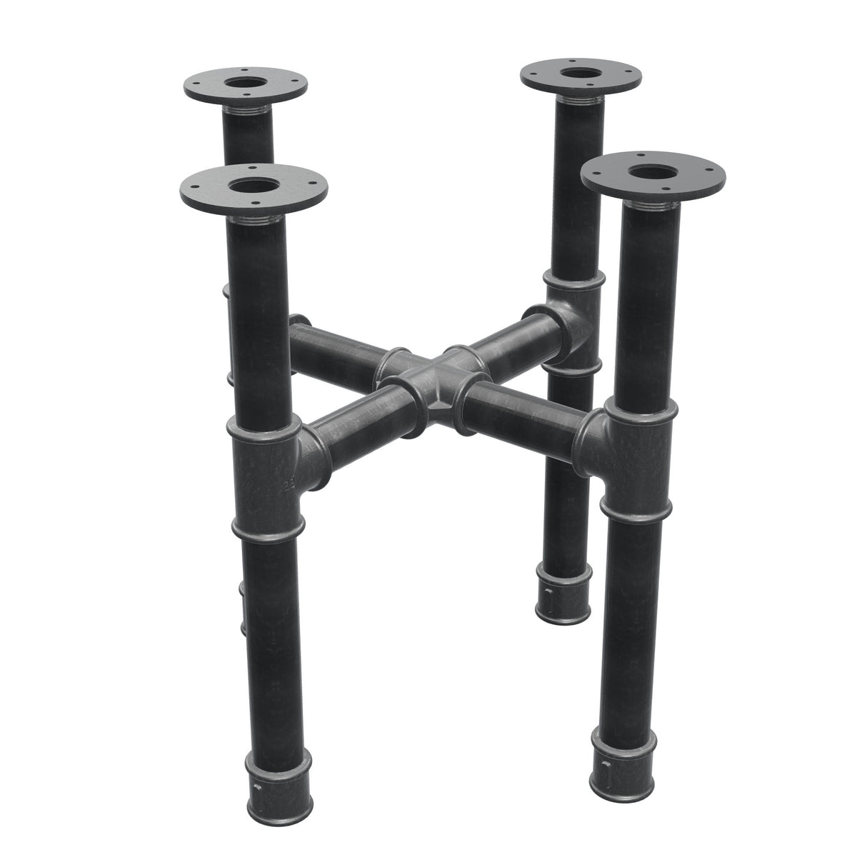 Onderstel voor salontafel, kruispoten, gietijzer en staal Ø 42 mm, 51 × 51 cm, hoogte 54 cm