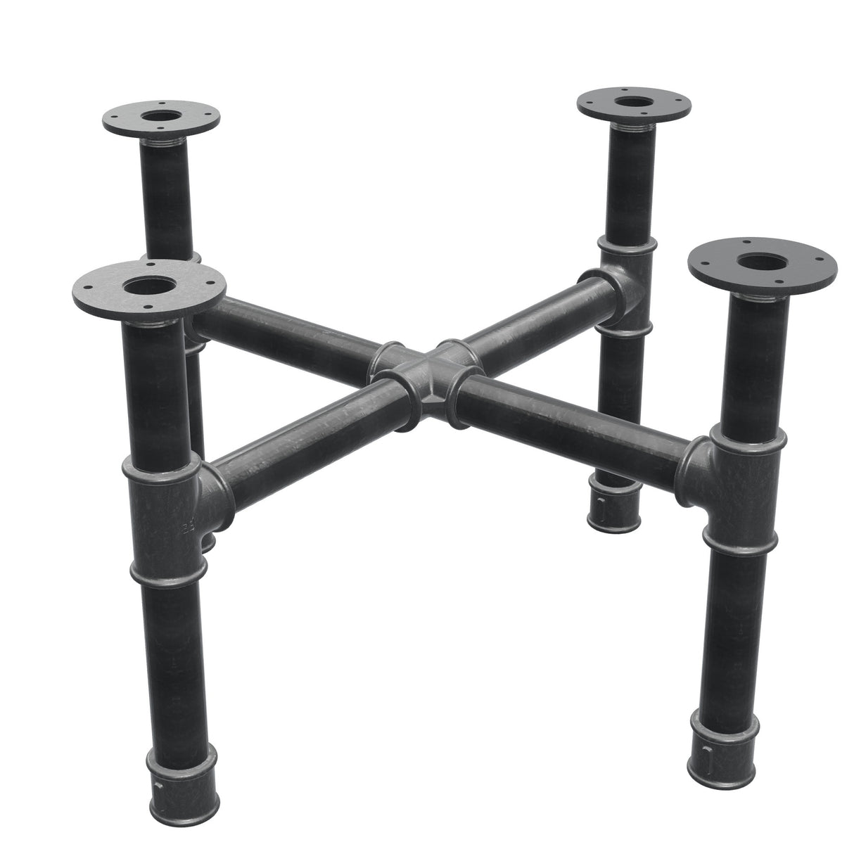 Onderstel voor salontafel, kruispoten, gietijzer en staal Ø 42 mm, 71 × 71 cm, hoogte 44 cm