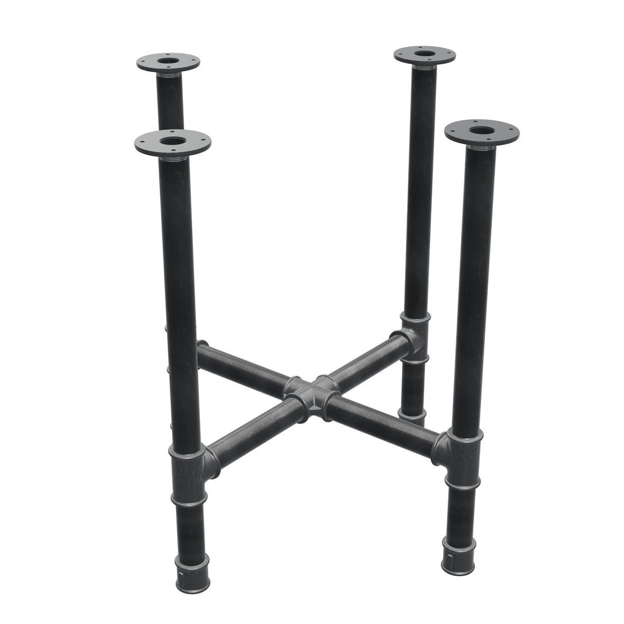 Onderstel voor eettafel, kruispoten, gietijzer en staal Ø 42 mm, 71 × 71 cm, hoogte 74 cm