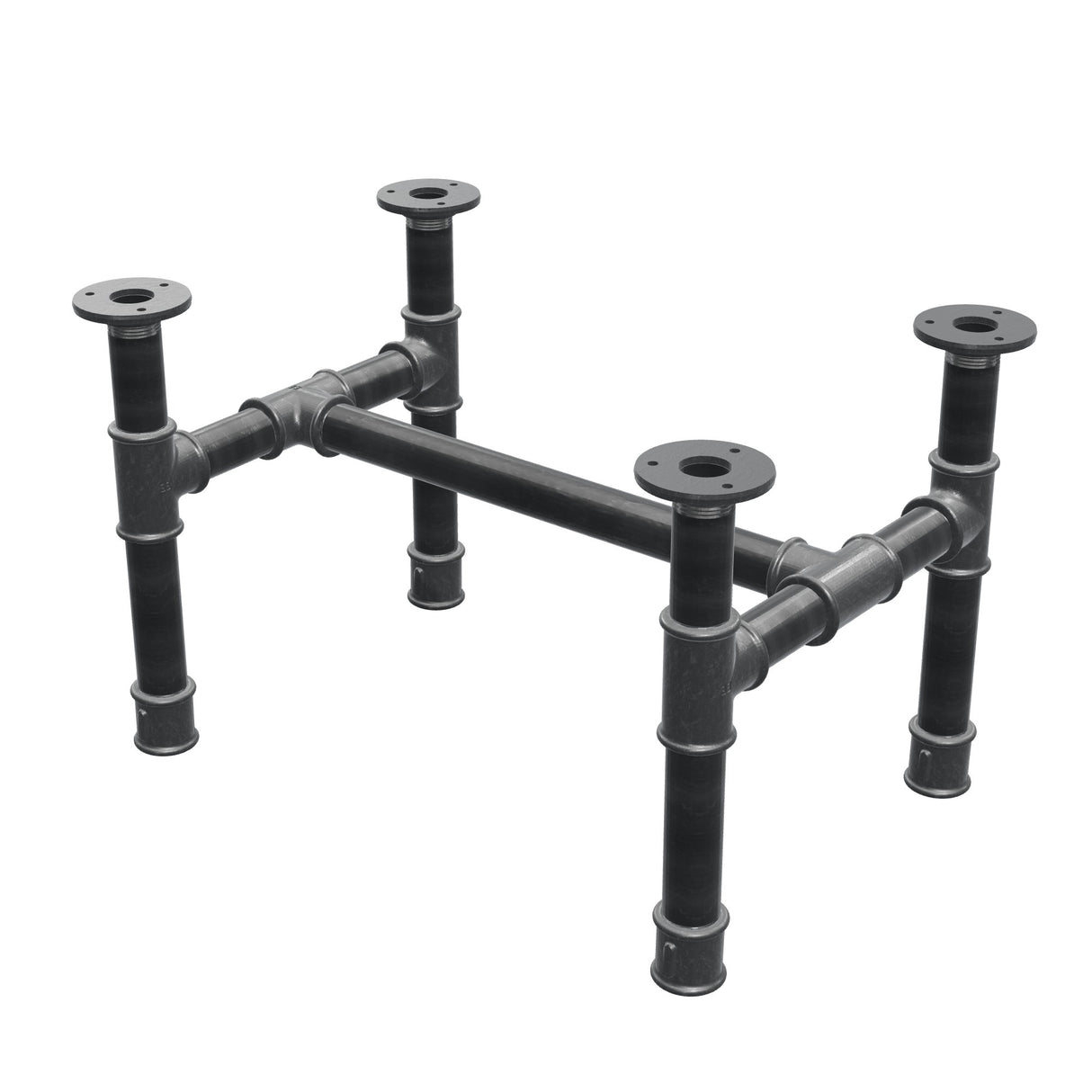 Onderstel voor salontafel, H-frame, gietijzer en staal Ø 34 mm, 52 × 36 cm, hoogte 32 cm