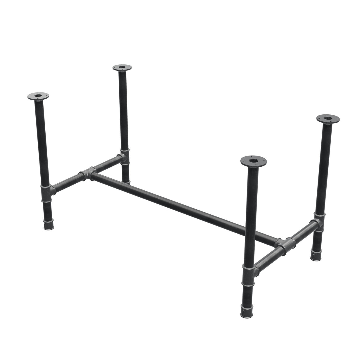Onderstel voor eettafel, H-frame, gietijzer en staal Ø 42 mm, 136 × 71 cm, hoogte 74 cm
