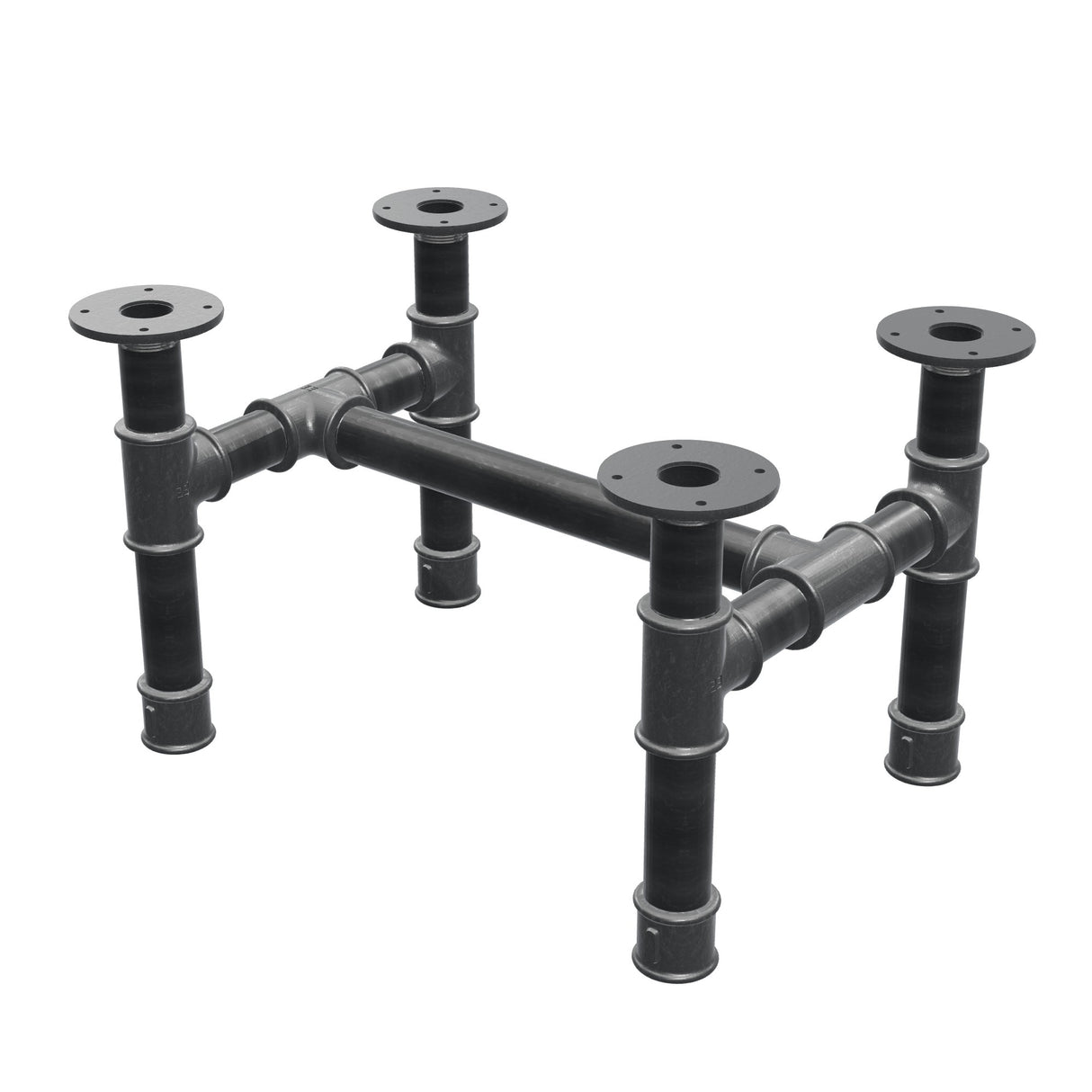 Onderstel voor salontafel, H-frame, gietijzer en staal Ø 42 mm, 56 × 41 cm, hoogte 34 cm