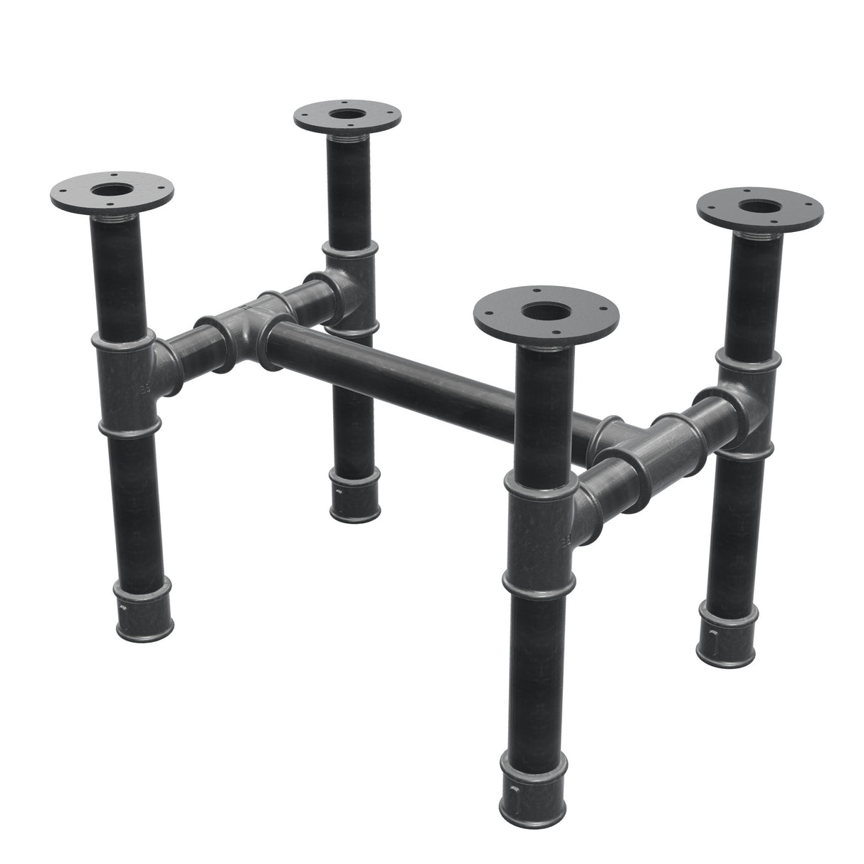 Onderstel voor salontafel, H-frame, gietijzer en staal Ø 42 mm, 56 × 41 cm, hoogte 44 cm