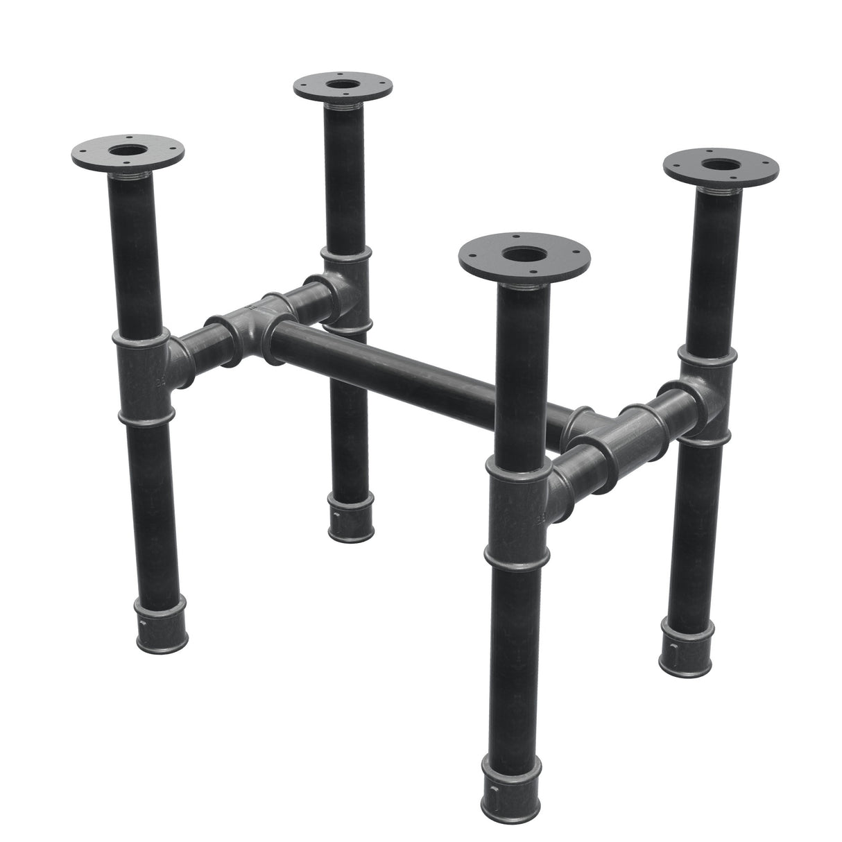 Onderstel voor salontafel, H-frame, gietijzer en staal Ø 42 mm, 56 × 41 cm, hoogte 54 cm