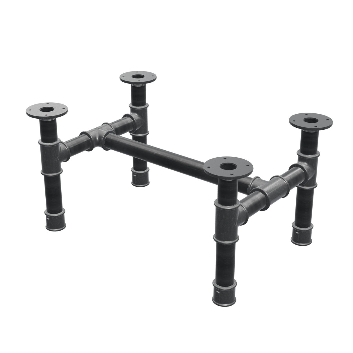Onderstel voor salontafel, H-frame, gietijzer en staal Ø 42 mm, 66 × 45 cm, hoogte 34 cm