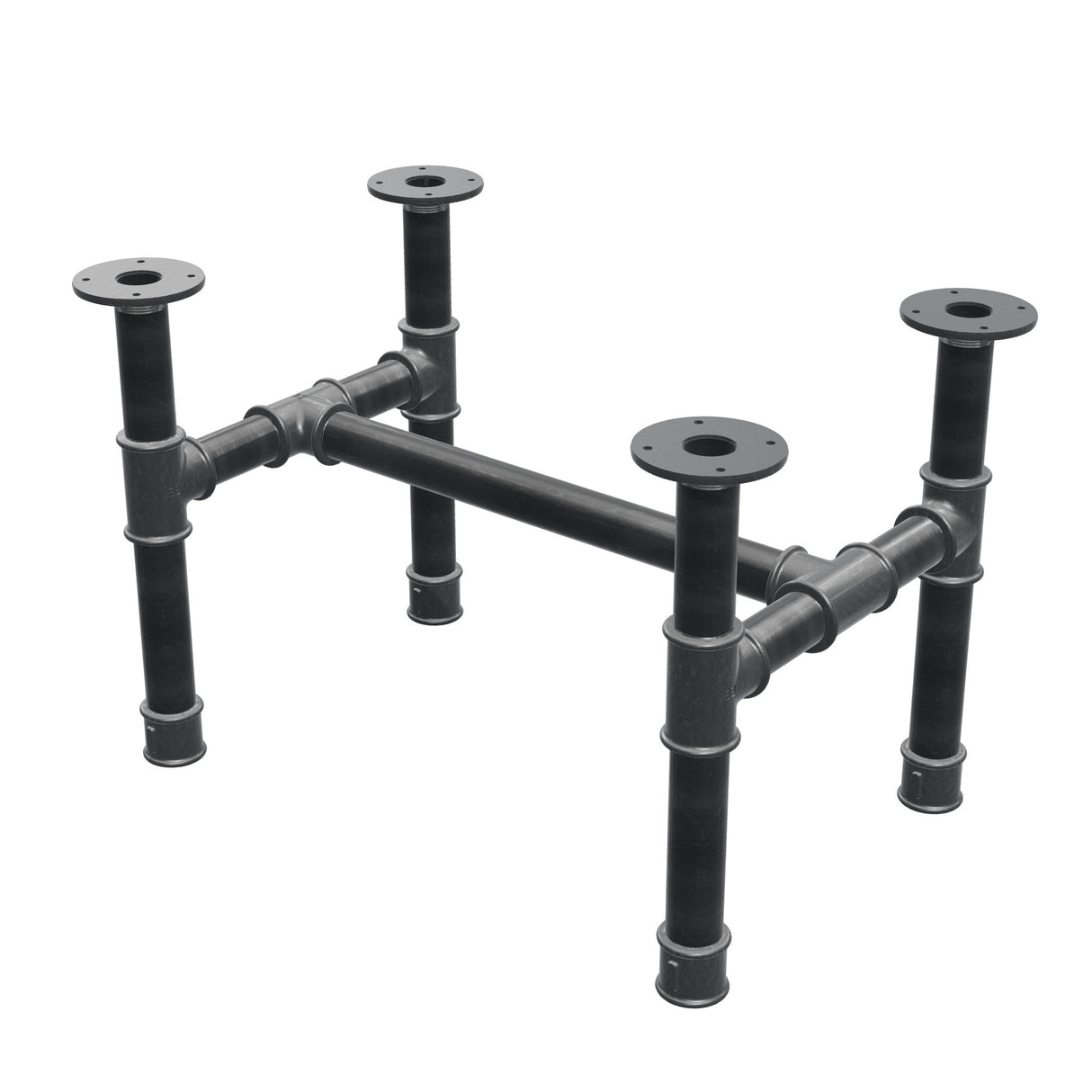 Onderstel voor salontafel, H-frame, gietijzer en staal Ø 42 mm, 66 × 45 cm, hoogte 44 cm