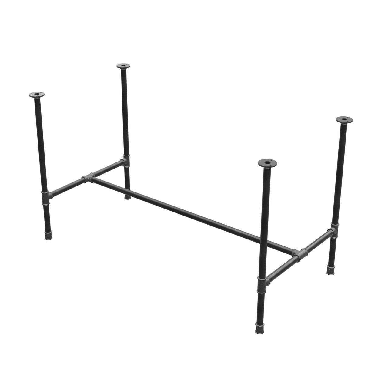 Onderstel voor eettafel, H-frame, gietijzer en staal Ø 27 mm, 131 × 65 cm, hoogte 74 cm