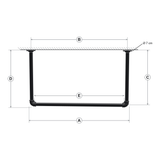 Schéma coté du portant plafond : largeur hors tout A, entraxe des brides B, axe de la tringle C, hauteur sous plafond D, tringle libre E, brides Ø 7 cm