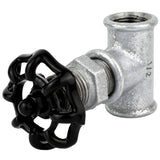 Fitting 1/2'' in afsluiterstijl van gegalvaniseerd gietijzer met zwart handwiel 52 mm, zwarte moer