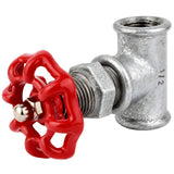 Fitting 1/2'' in afsluiterstijl van gegalvaniseerd gietijzer met rood handwiel 52 mm, roestvrijstalen moer