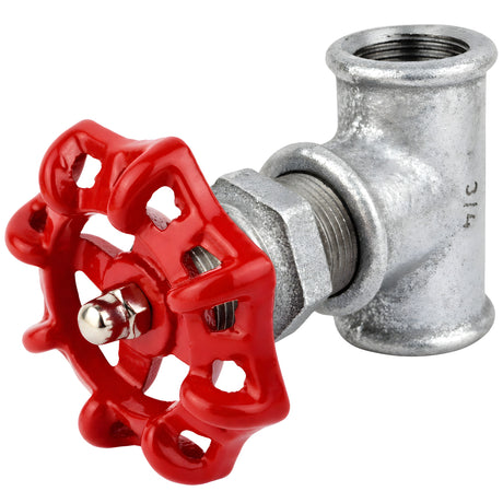 Fitting 3/4'' in afsluiterstijl van gegalvaniseerd gietijzer met rood handwiel 72 mm, roestvrijstalen moer
