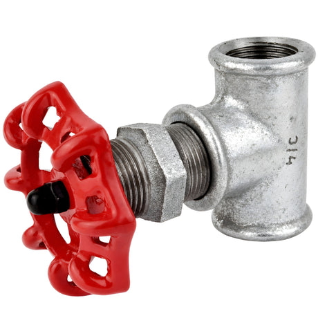 Fitting 3/4'' in afsluiterstijl van gegalvaniseerd gietijzer met rood handwiel 72 mm, zwarte moer
